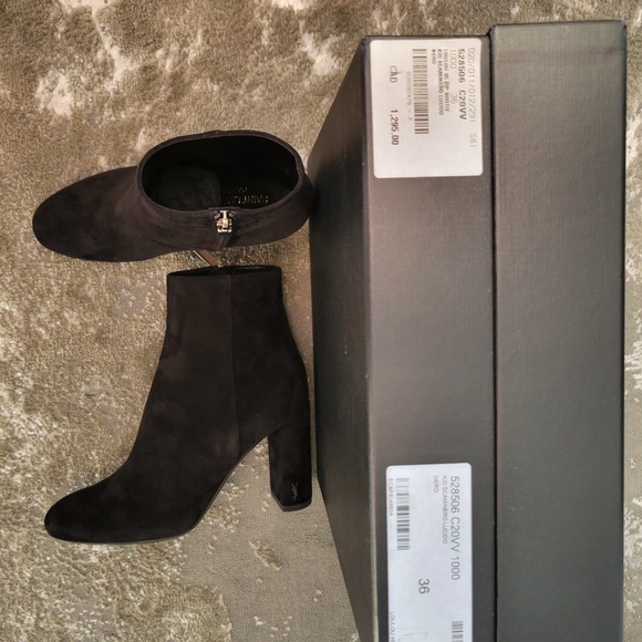 YSL Lou Suede Ankle Boot in black in Size 36. 95mm heel. - Picture 9 of 10
